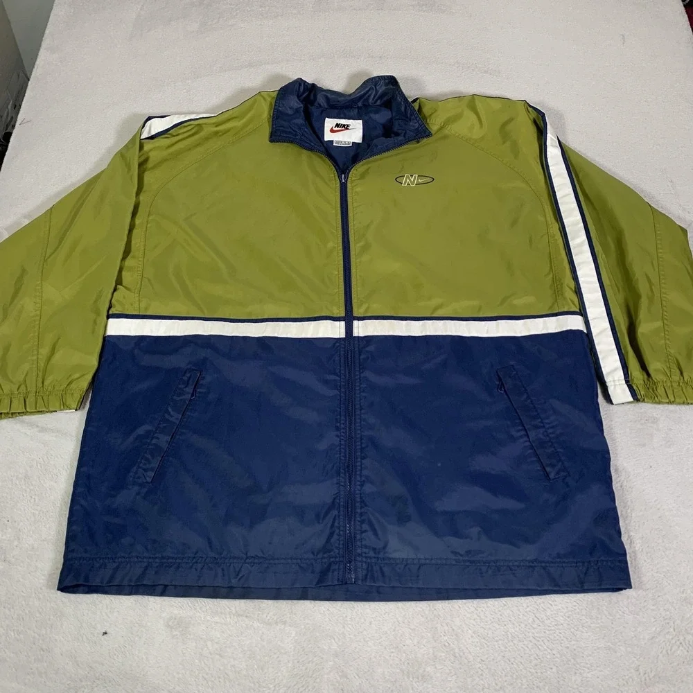 Vintage Nike Jacket Youth XL 18‎ Green Navy Colorblock Windbreaker Full Zip 90s
